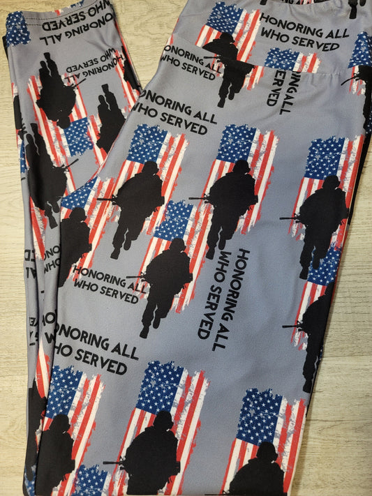 Honoring All Who Serve USA Flag Leggings. Yoga Band. Extra Soft and stretchy!