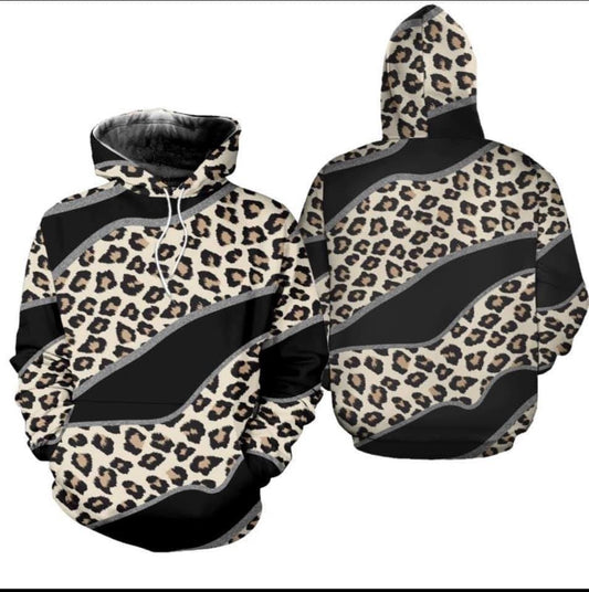 Black & Leopard Wavy Design Hoodie (True to size)