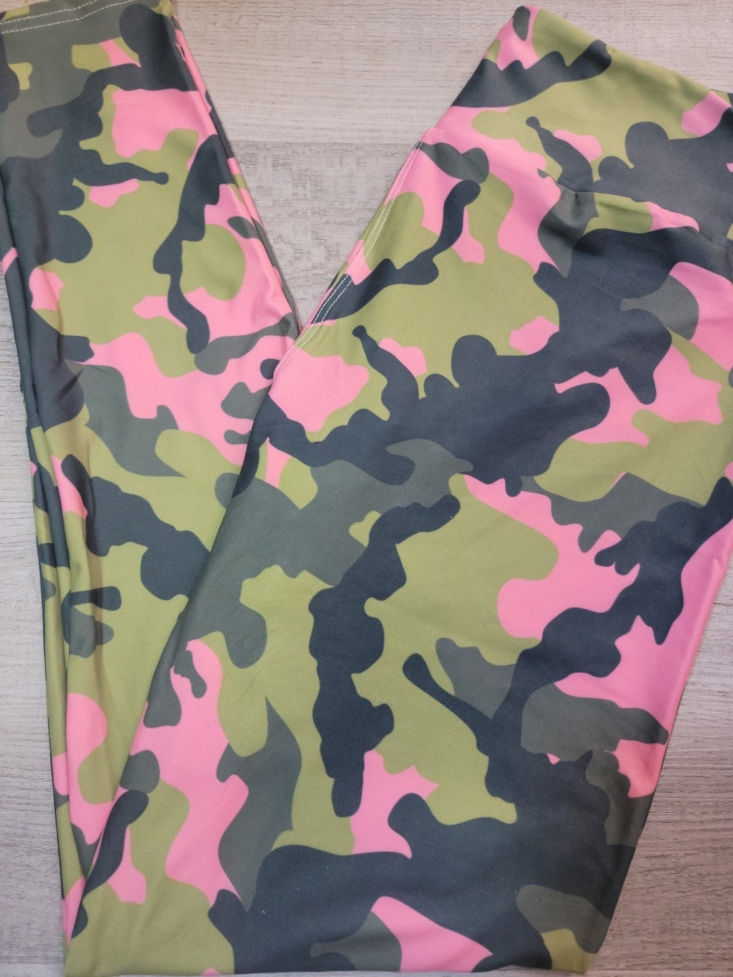 Pink & Olive Green Camoflage Leggings. Hyper Stretch and softness! Yoga Band.