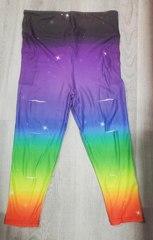 Rainbow Slit/Ripped Leg CAPRI. High Waist, Super Soft and Stretchy.