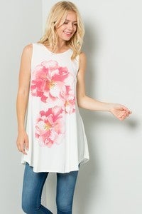 Sleeveless Long Tunic with Floral Print Sublimation (runs 2 sizes big!) 2 Color Choices Very Flowy