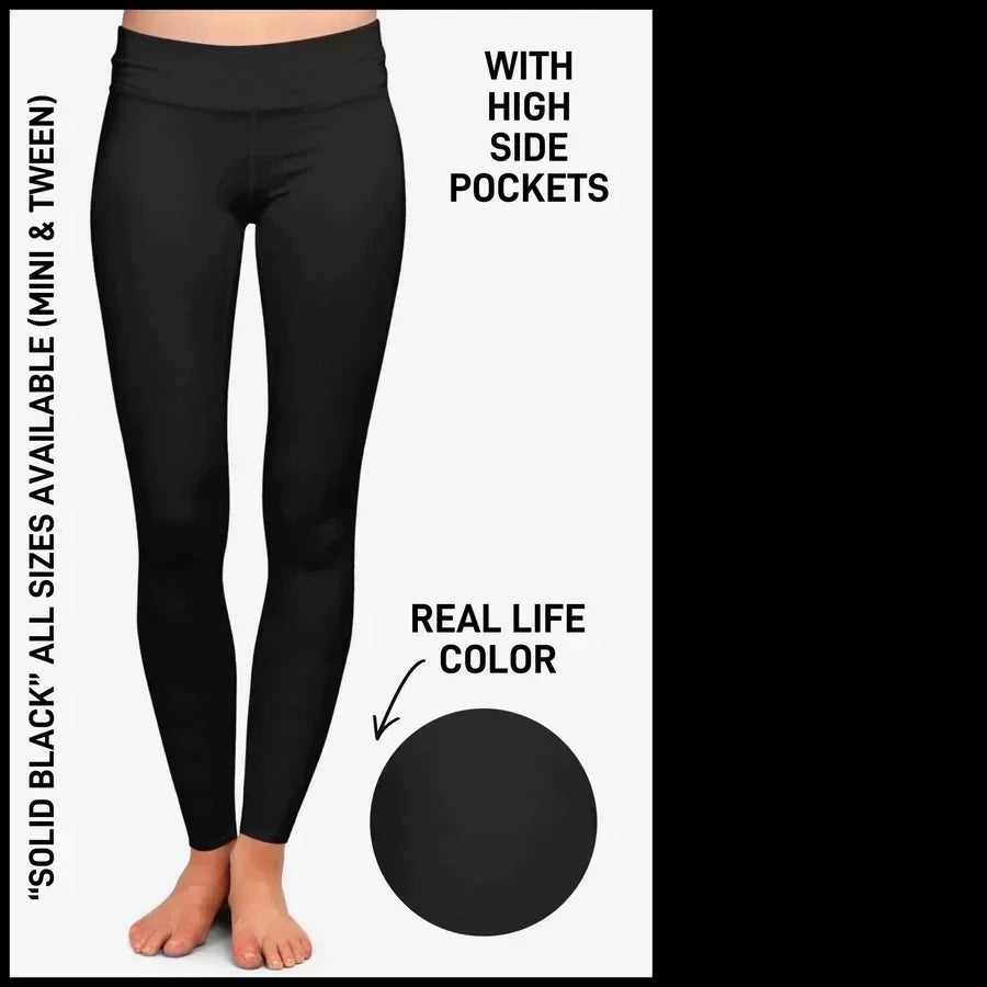 Solid Black, High Pockets, Yoga Band, Hyper Stretch, Buttery Soft Leggings