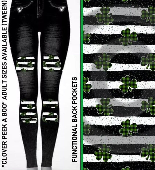 ST PATRICK LUCKY JEGGINGS Clover Peek a boo Black Denim Jeggings with Pockets St Patrick