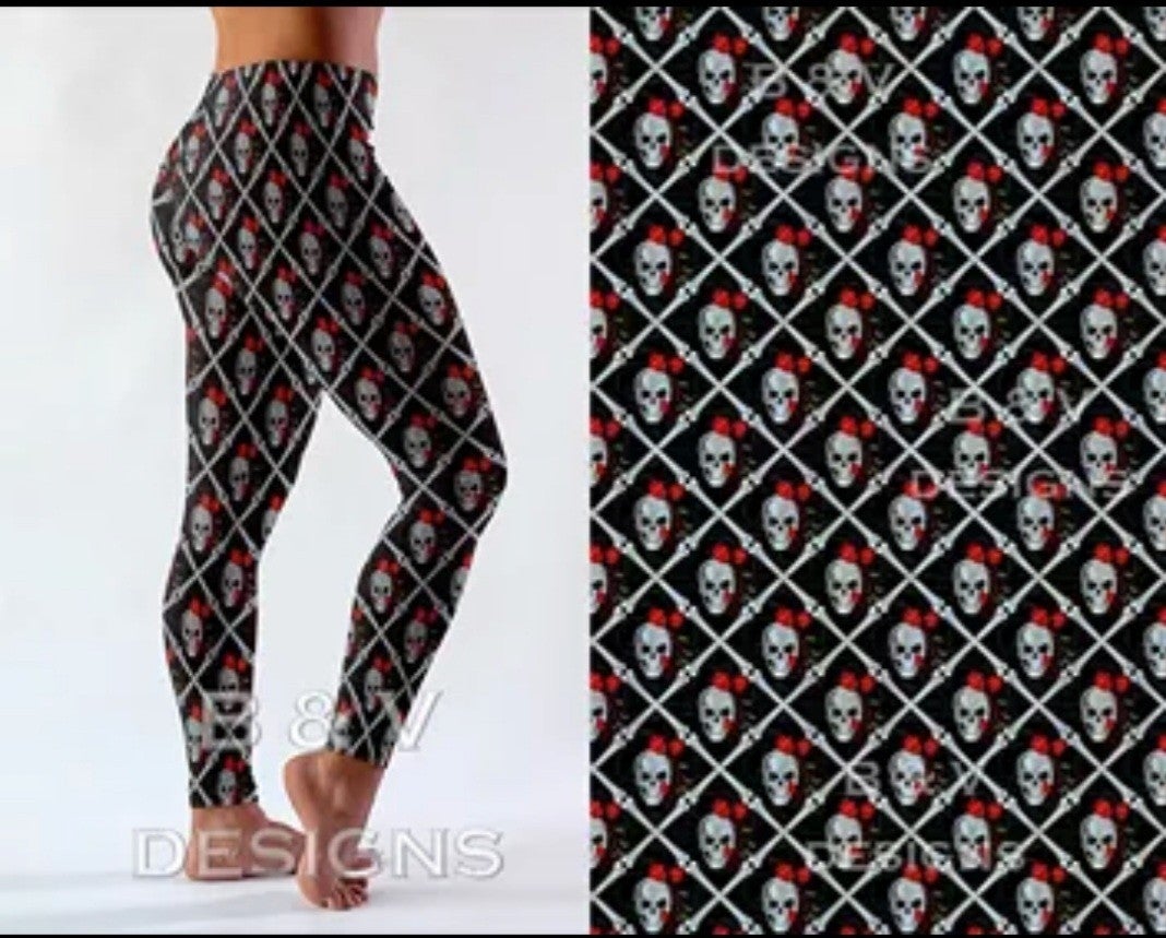 Skull, Crossbones & Roses Leggings. Hyper Stretch and softness! Yoga Band.