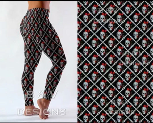 Skull, Crossbones & Roses Leggings. Hyper Stretch and softness! Yoga Band.
