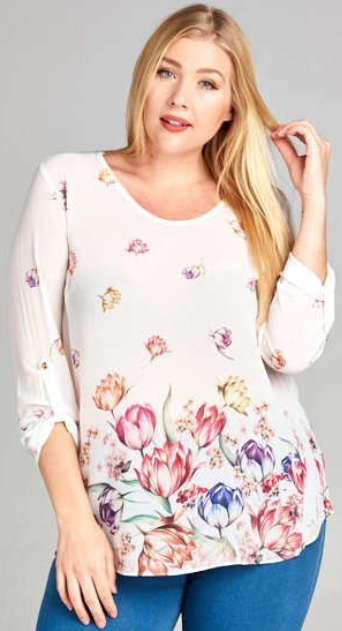 Ivory Tulip Sheer Long Sleeve Top ONLY LG/XL LEFT