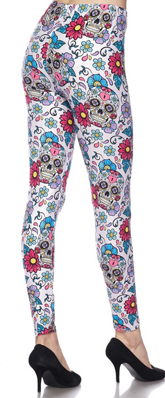 Soft & Stretchy Lavender Sugar Skull, Elastic Band Leggings