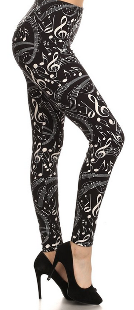 Music Notes Leggings, Elastic Band, Soft and Stretchy!