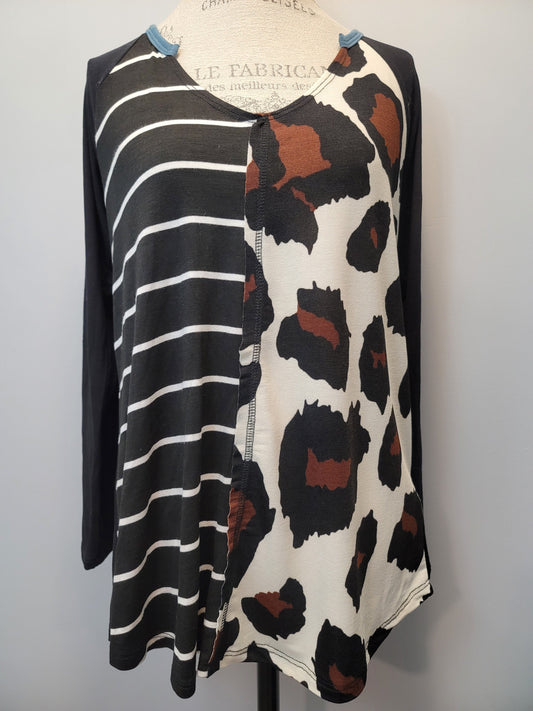 Cow Print/Striped Long Sleeve Top, Made in the USA