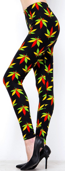 Mary Jane/Marijuana/Weed/Pot Leaf Leggings, Elastic Band