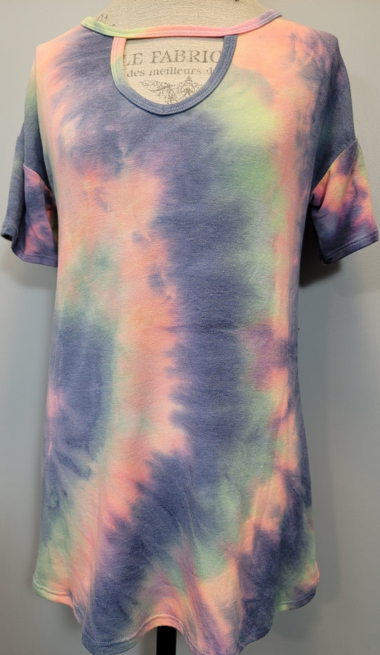 Runs 2 Sizes Big! Tie Dyed, Keyhole Neck, Light Weight Sweat Shirt Material, Stretchy Top, Made in the USA