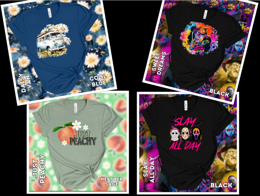 4X Variety of Custom Shirts, Bella Canvas, Pre Shrunk, High Quality