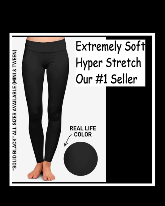 Solid Black Designer Leggings. 3 inch Yoga Band. Soft and flexible!