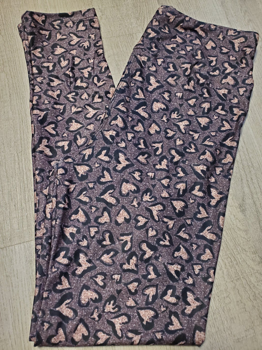 Glitter Leopard Hearts Leggings, Yoga Band