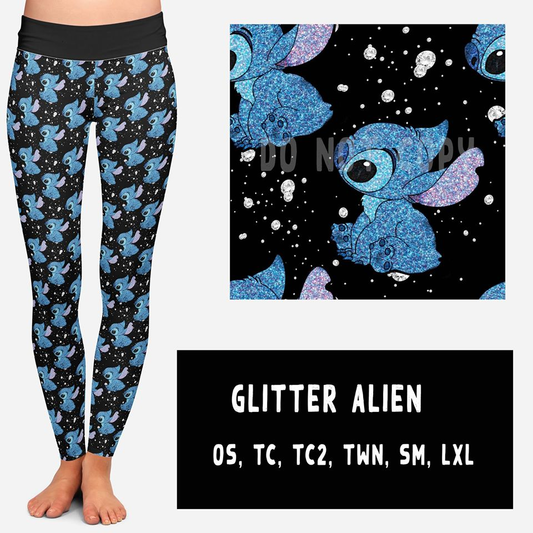 Adorable Glittery Stitch Leggings. Yoga Band. Extra Soft and stretchy!