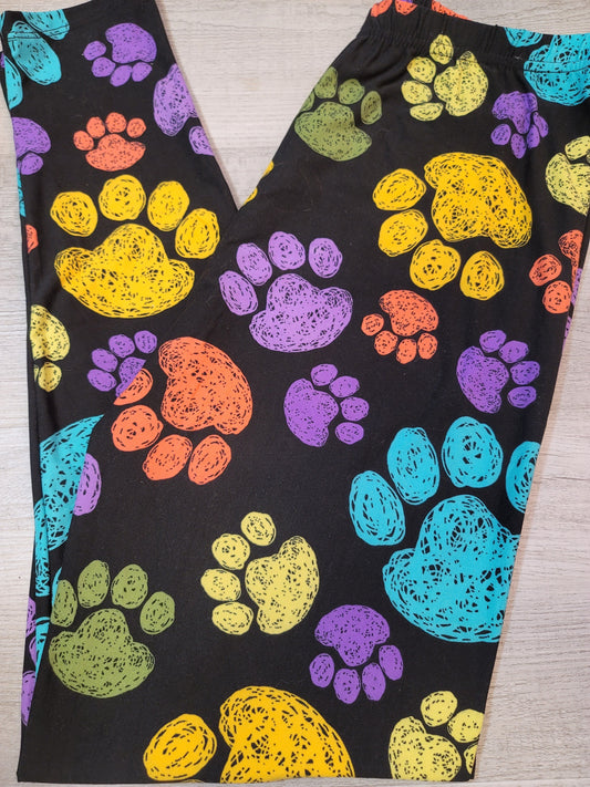 Paw Prints Colorful Leggings, Extremely Soft, Hyper Stretch, Elastic Band!
