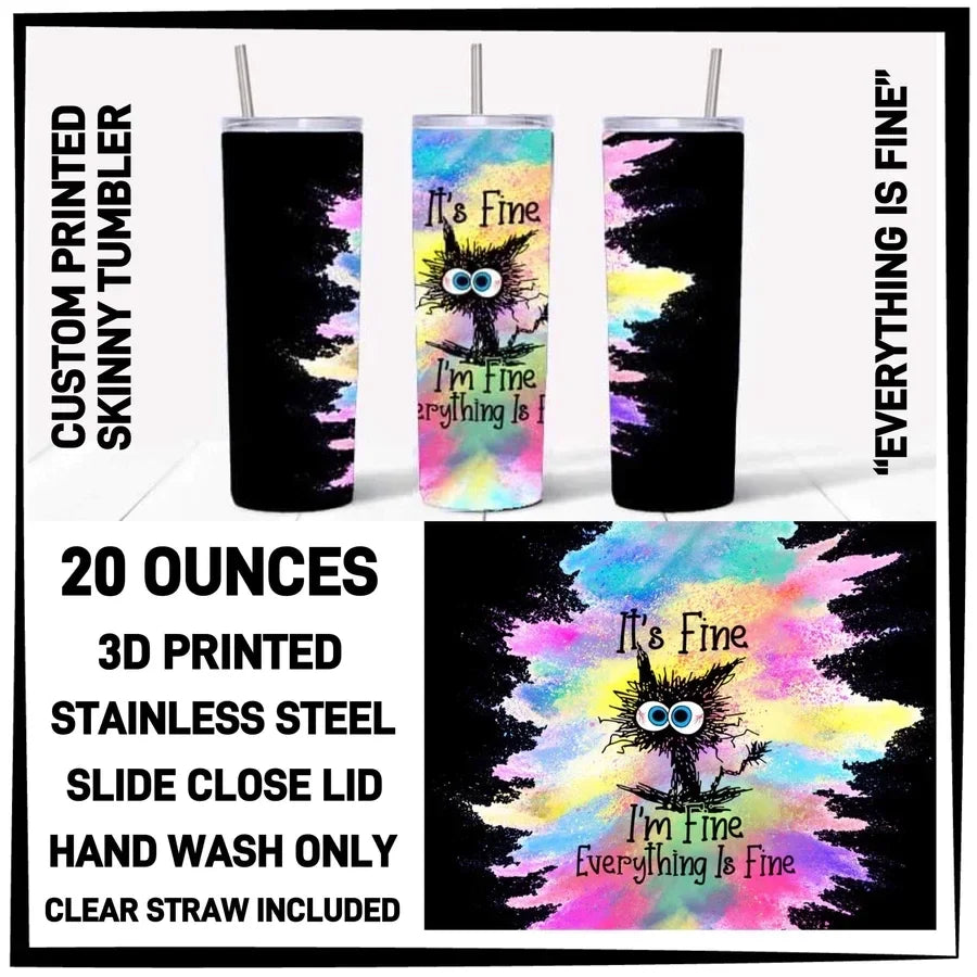 Variety of Custom Tumblers, Stainless Steal 20 oz. Clear Slide Close Lid, Clear Straw for Optional Use.