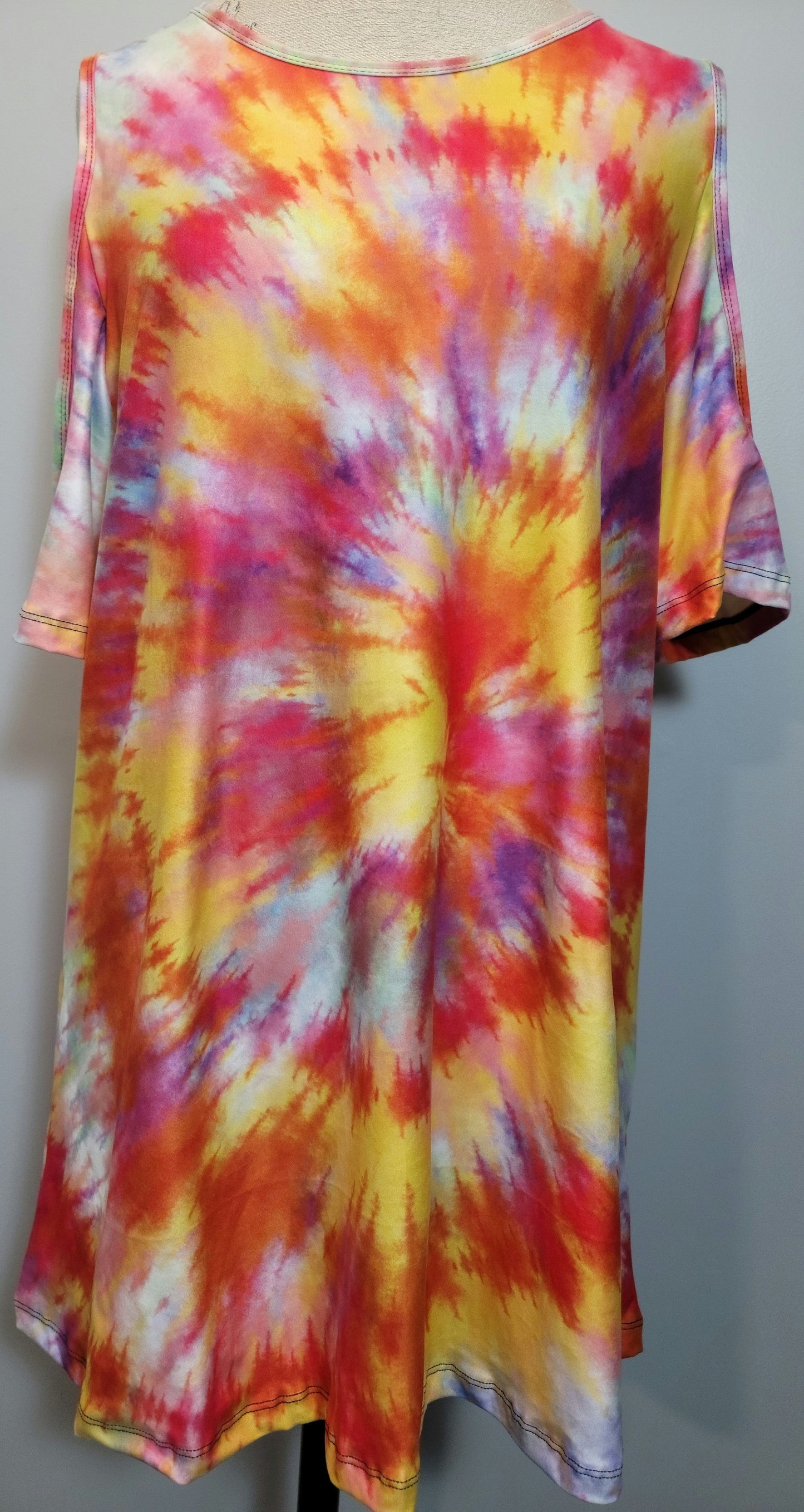 Custom Made Tie Dye Cold Shoulder Tunic, Super Comfy & Stretchy. True to Size.