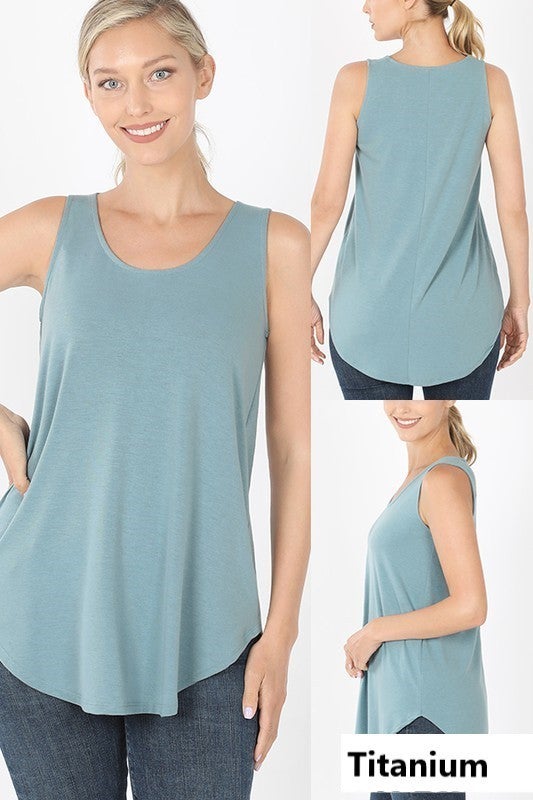 S/LG (runs big) Premium Soft Round Hemline Solid Sleeveless tank Top
