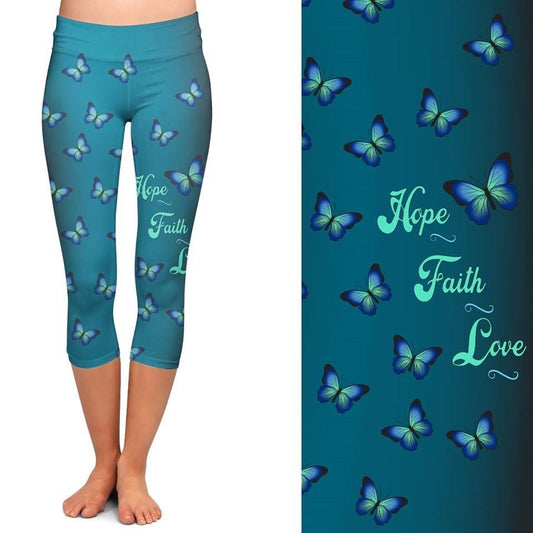 Hope, Faith, Love Butterfly CAPRI with Pockets. High Waist, Extra Stretch and Softness.