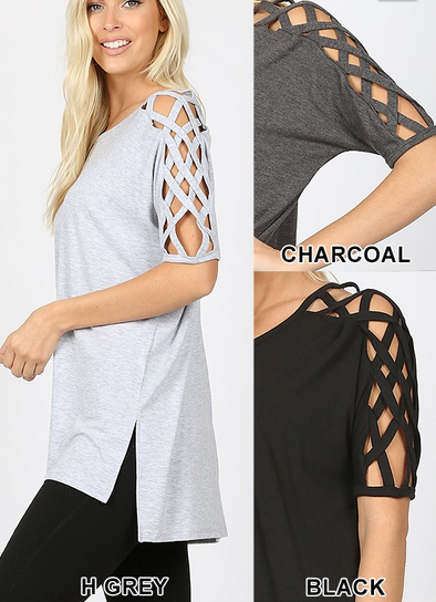 Criss Cross Lattice Sleeve, Premium Soft & Stretchy. Only MD/LG Left Runs Big.
