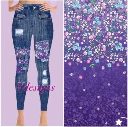 Blooming Garden Designer Jeggings Denim Print, Stretchy, Soft and Comfortable