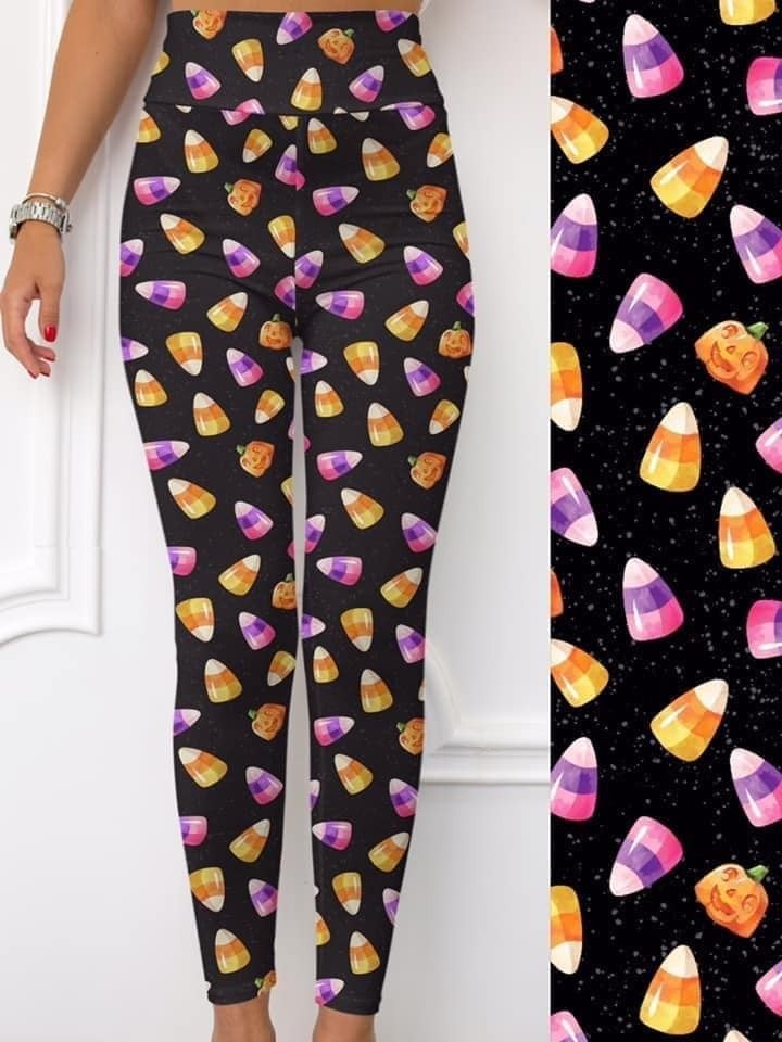 Candy Corn & Pumpkins Leggings. Hyper Stretch and softness! Yoga Band.