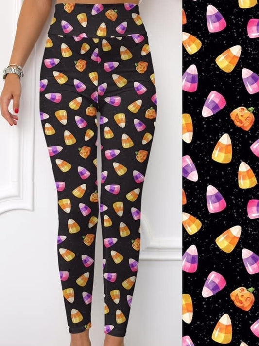 Candy Corn & Pumpkins Leggings. Hyper Stretch and softness! Yoga Band.