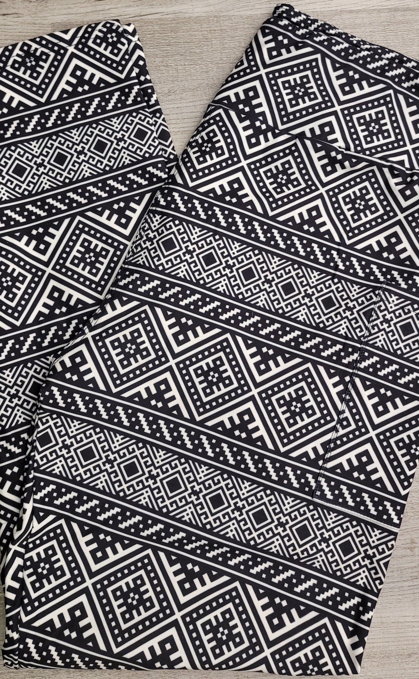 Greek Key Design Super Soft Leggings, Black and White, Yoga Band