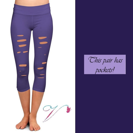 Black OR Purple! Cool Slit/Ripped Leg CAPRI with Pockets