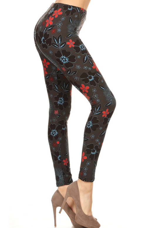 Midnight Blossom Leggings, Elastic Band, Soft and Comfy
