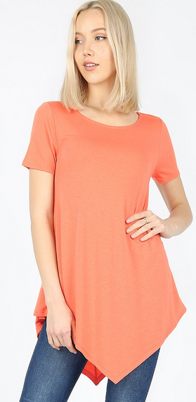 Premium Soft & Stretchy Fabric Boat Neck Solid Triangle  Shark Bite Hem Top.