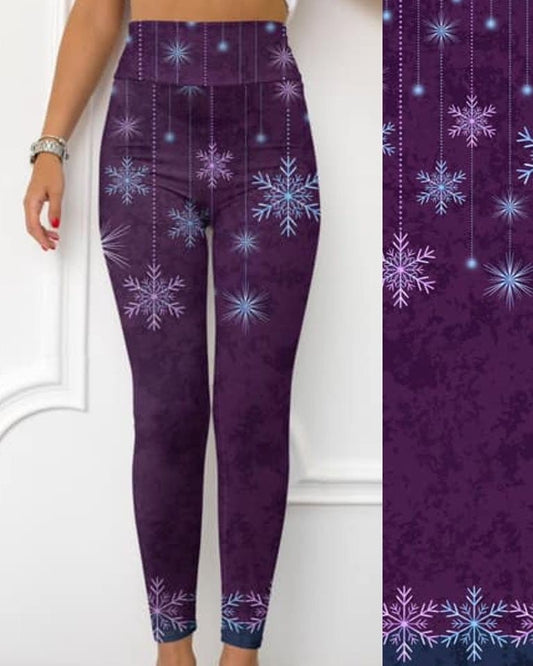Gorgeous Purple Sparkly Snowflakes Garland - Designer Leggings. Hyper Stretch and softness! Yoga Band.