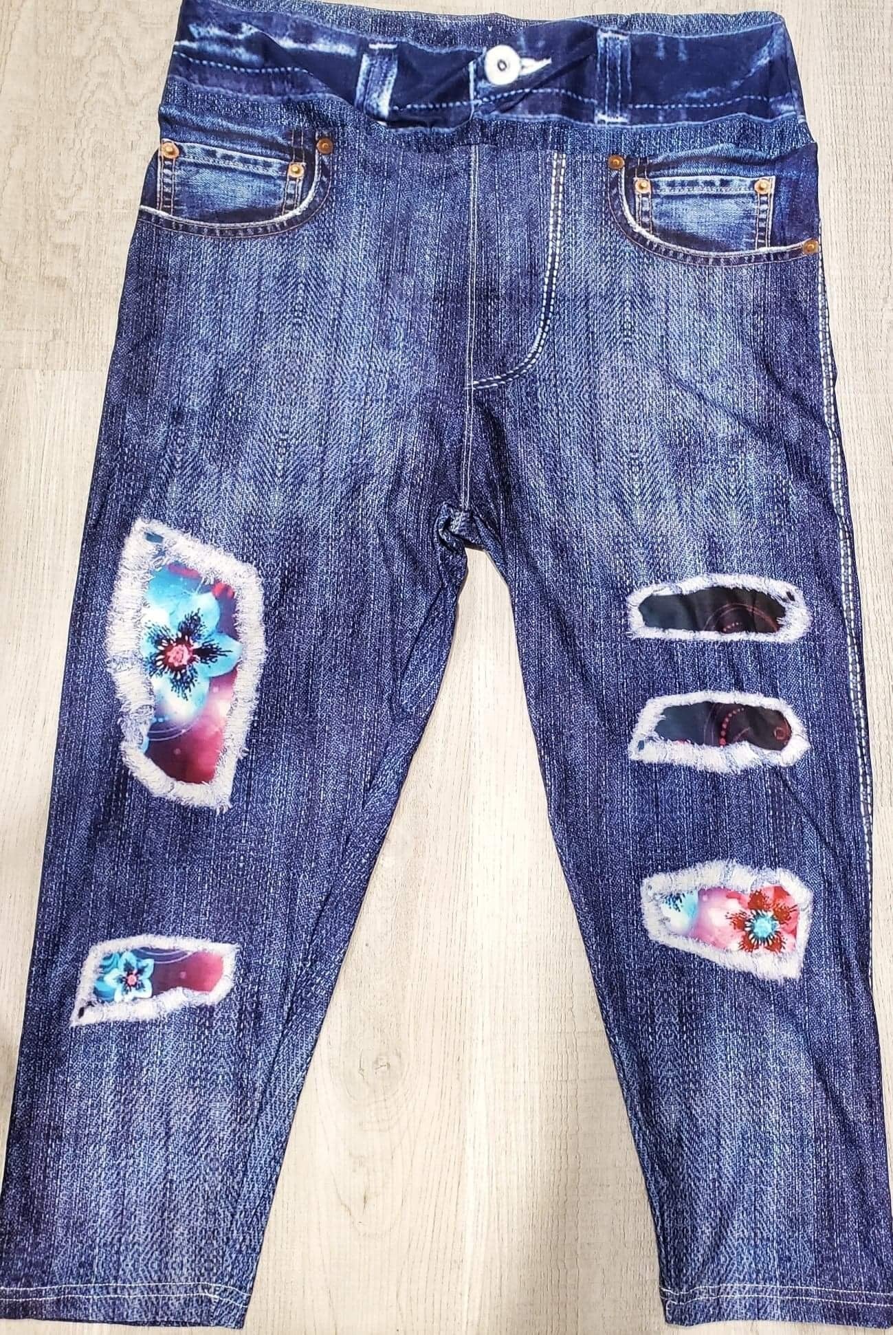 Jegging CAPRI Teal  Floral. High Waist, Extra Stretch and Softness.