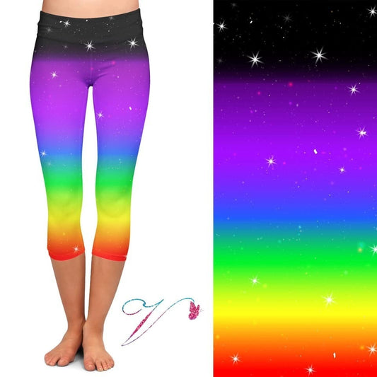 Rainbow Ombre CAPRI, Yoga Band. High Waist, Extra Stretch and Softness.