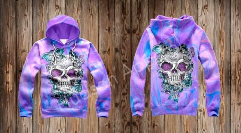 Custom Purple Marble Skull (Stretchy Leggings Material) Hoodie with Pockets