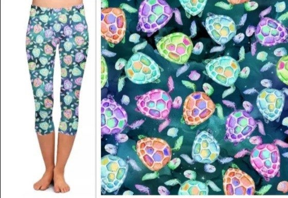 Pastel Turtle Capri. High Waist, Yoga Band, Very Soft and Stretchy!