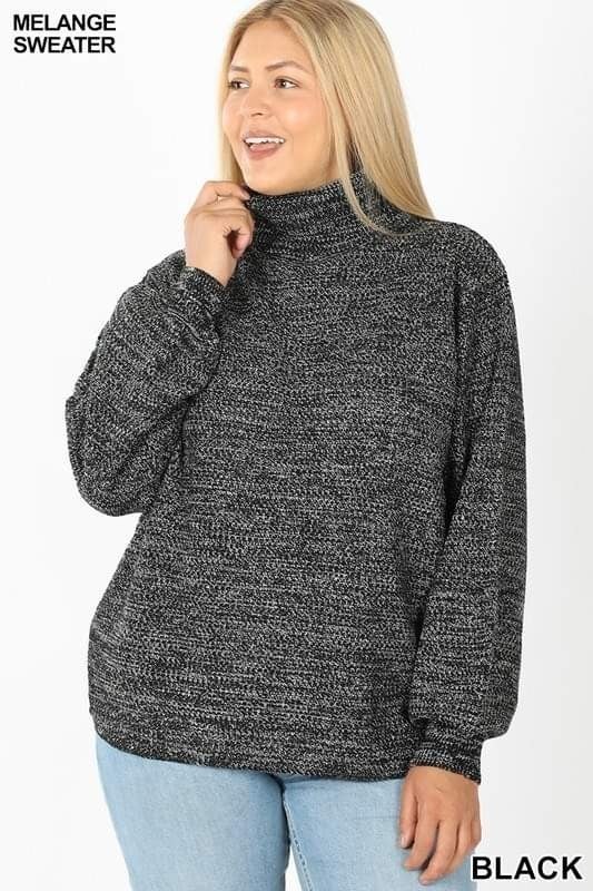 Loose Turtleneck Balloon Sleeve Soft Stretchy Sweater - Zanana