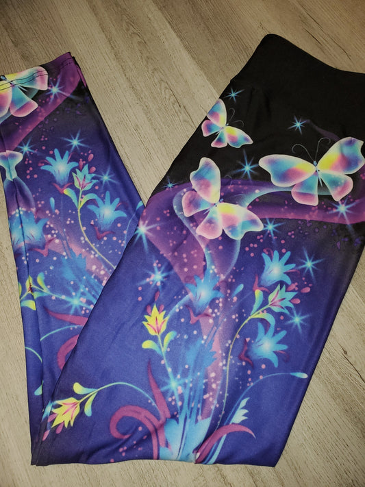Midnight Butterfly- Pastel Leggings with Yoga Band