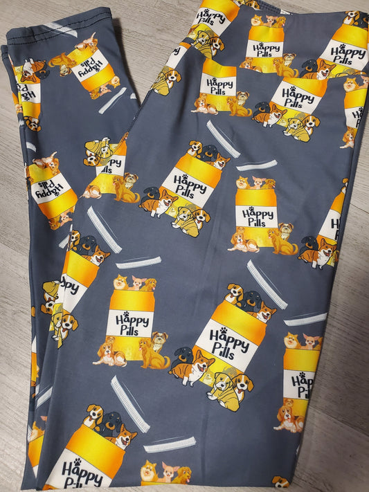 "Happy Pills" Puppy Leggings. Hyper Stretch and softness! Yoga Band.