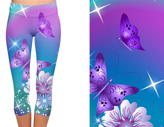 Butterfly Sparkle CAPRI.  Yoga Band, Very Soft and Stretchy!