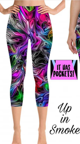 Smokey Marble Rainbow CAPRI with Pockets Stretchy and Soft!