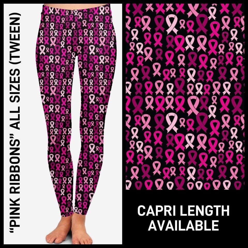 Pink Ribbons Breast Cancer Awareness Designer Leggings. Super Soft and Stretchy!
