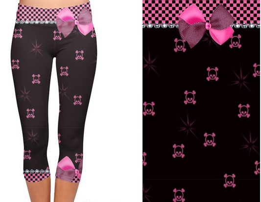 "Pretty Little Skulls" Pink Skull/Crossbone/Bow CAPRI