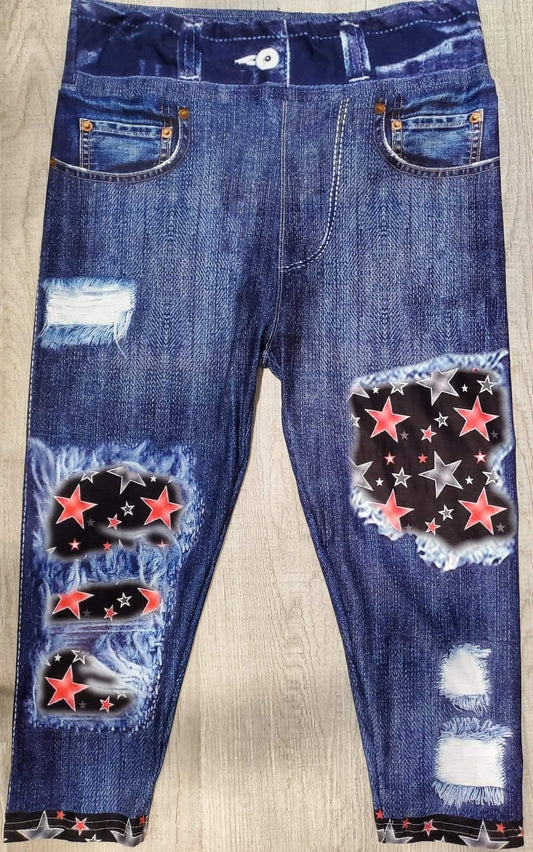Jegging CAPRI Pink Stars Peek A Boo, High Waist, Super Comfy