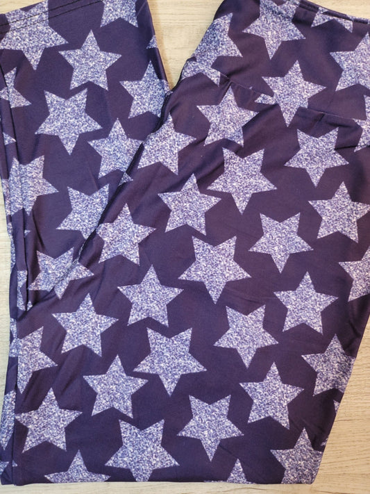 Purple Sparkle Star CAPRI, Yoga Band, High Waist