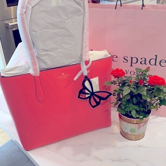 JUST REDUCED Authentic Kate Spade LARGE Marlee Zippered Large Tote Butterfly Charm 2 COLOR CHOICE