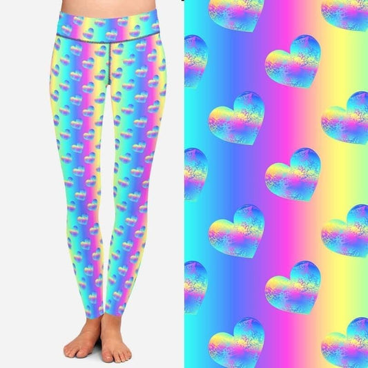 Neon Ombre Hearts! Designer Leggings, Yoga Band High Waist