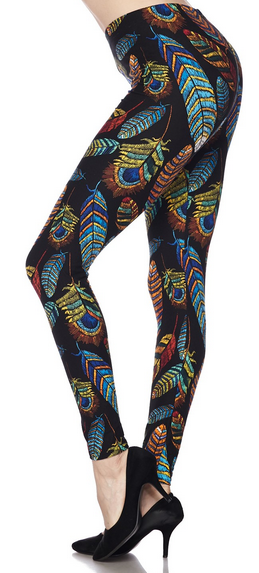 Floating Feathers Leggings. Hyper Stretch, Elastic Band.