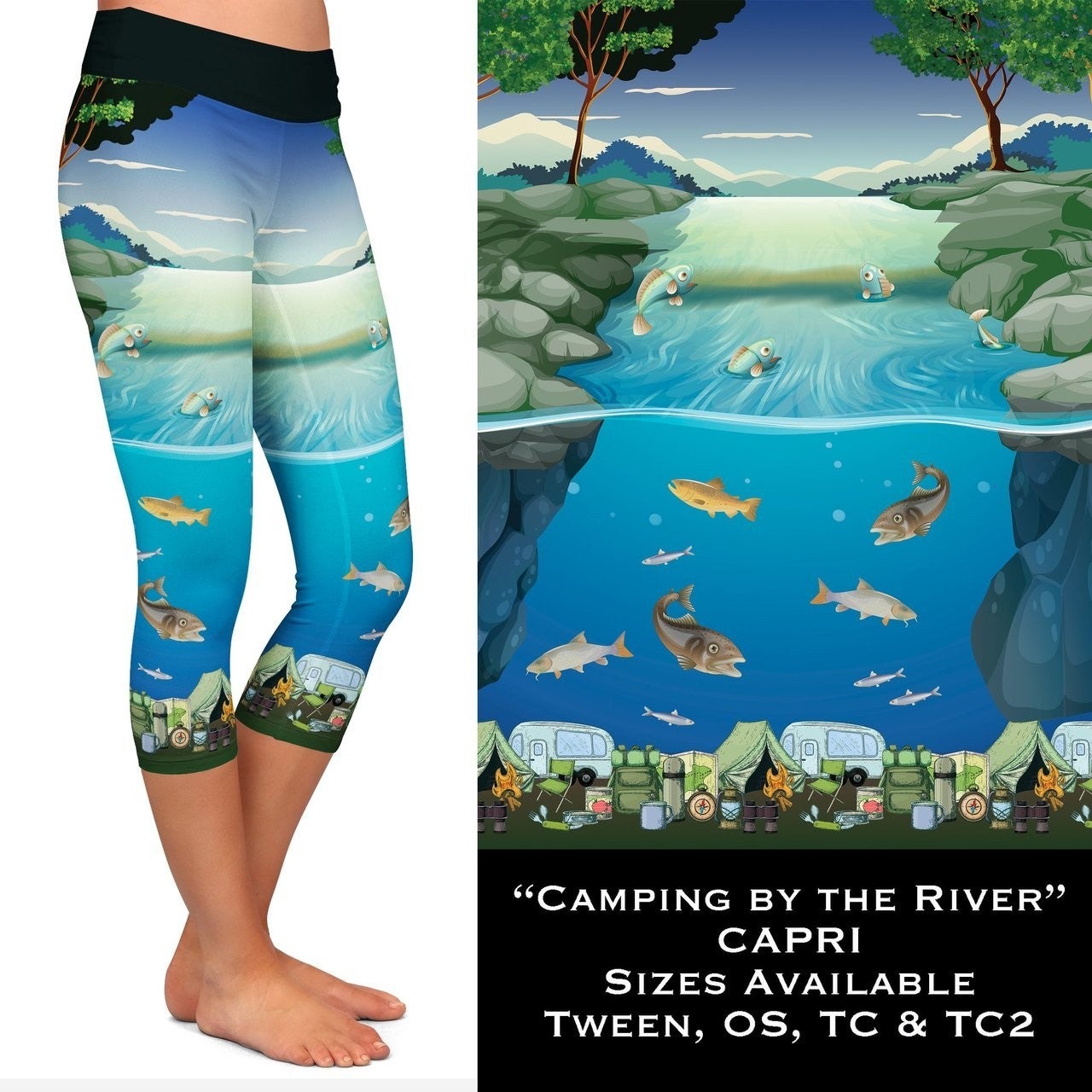 Camping Lovers! River Fishing CAPRI.  Yoga Band, Very Soft and Stretchy!